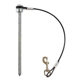A sturdy metal rod with a hook and a carabiner, used for attaching or securing various objects.